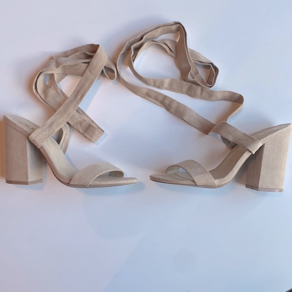 Alta Light Nude Suede Lace-Up Heels - Picture 6 of 8